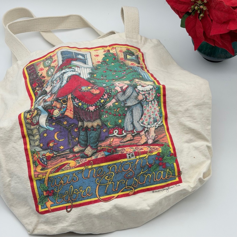 Vintage Mary Engelbreit Twas the Night Before Christmas Canvas Tote Bag USA